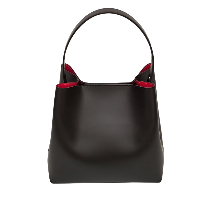Beatrice Black Italian Leather Bucket Bag with Adjustable Strap