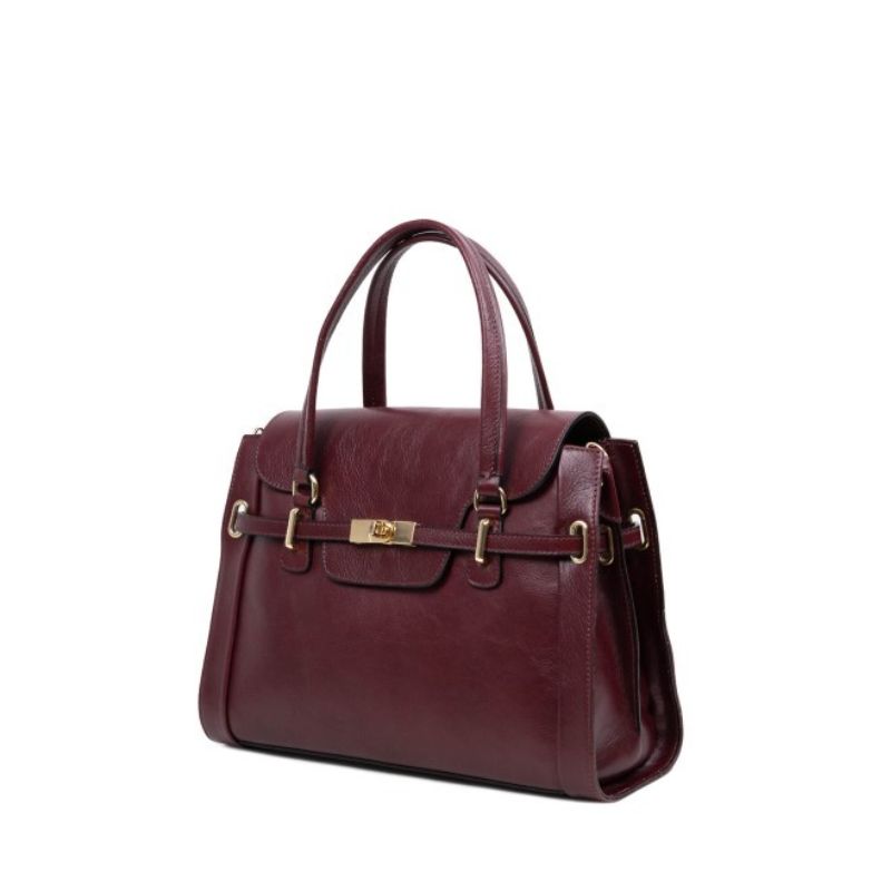 Close-up of Numabagstore's Emanuela Warm Brown bag's gold-tone hardware purse