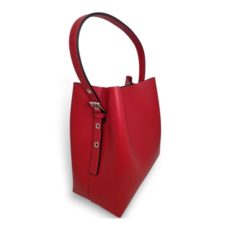 Beatrice Red - Italian Leather Shoulder Bag with Adjustable Buckles