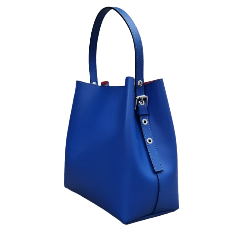 Beatrice Blue bag with red interior and adjustable side buckle