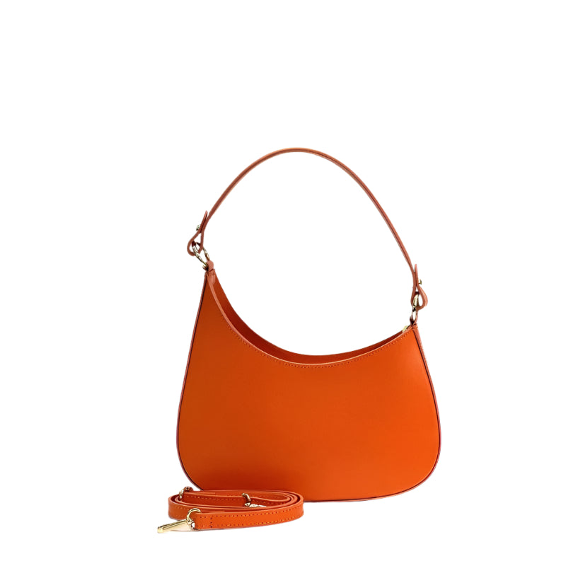 Classic Leather Shoulder Bag, Matilda Orange, in Trendy Crossbody Style