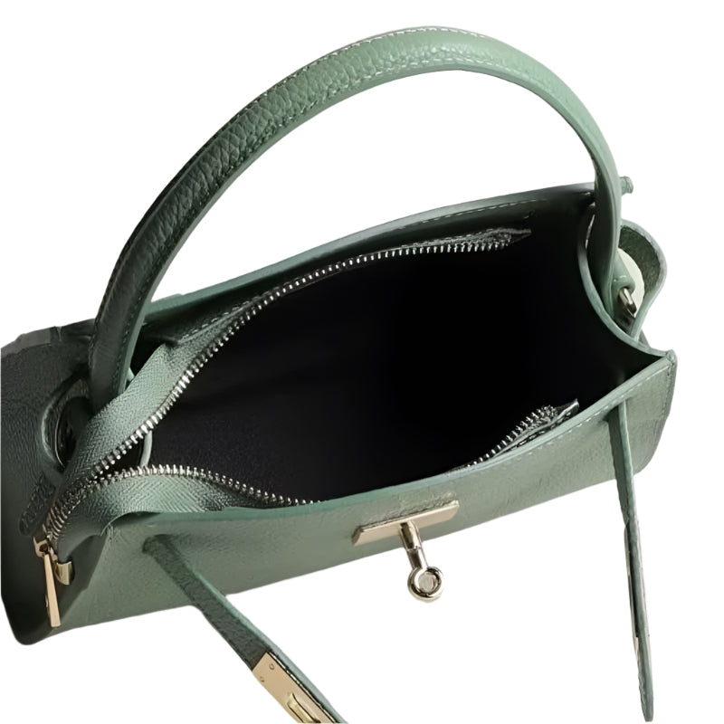 Interior view of Bella Green Emerald Crossbody Leather Handbag