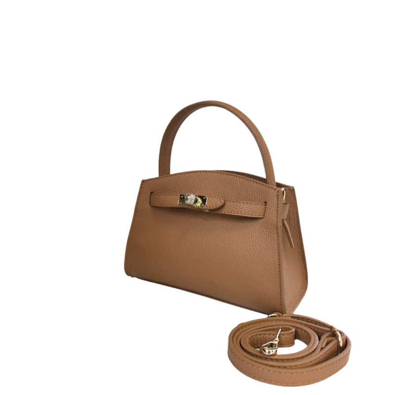Bella Camel Leather Crossbody Bag Side View