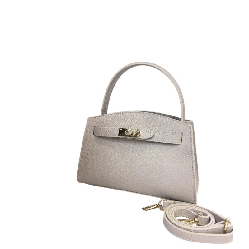 Bella Beige Designer Leather Handbag Side View