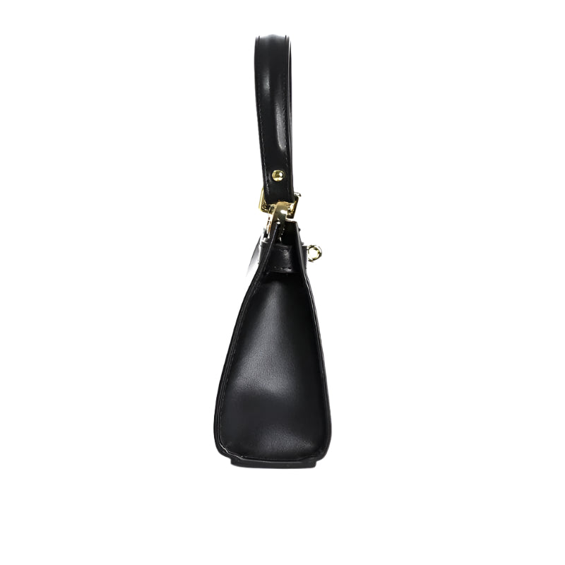 Sophisticated mini black leather bag from Numabagstore with secure twist-lock feature
