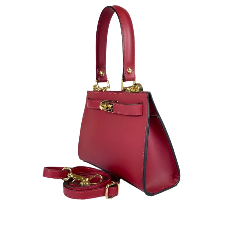 Numabagstore's Georgia Red leather handbag with secure twist-lock feature