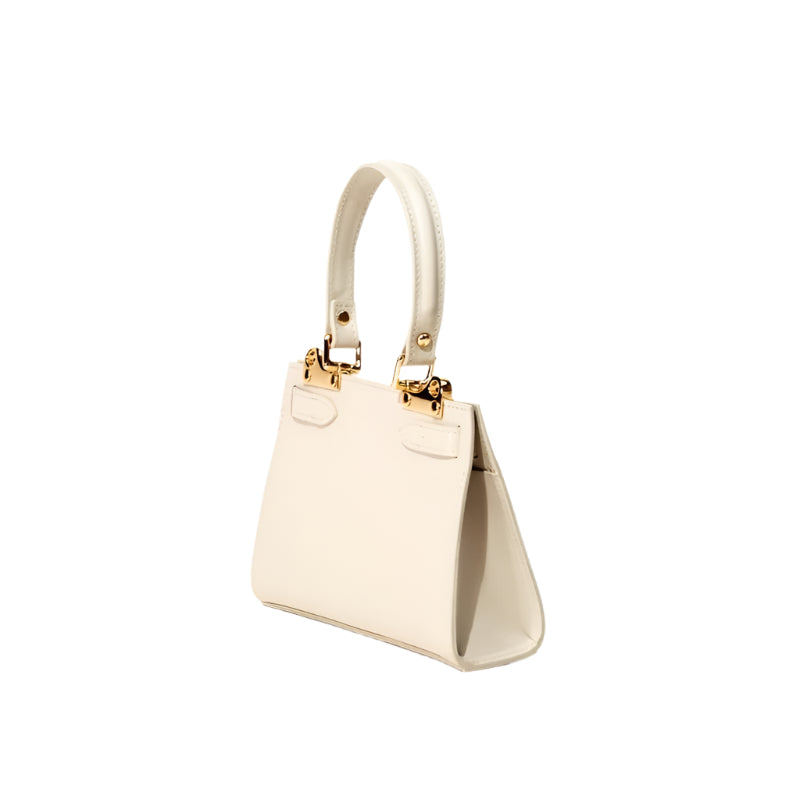 Interior view of Georgia Cream structured handbag with gold hardware from Numabagstore