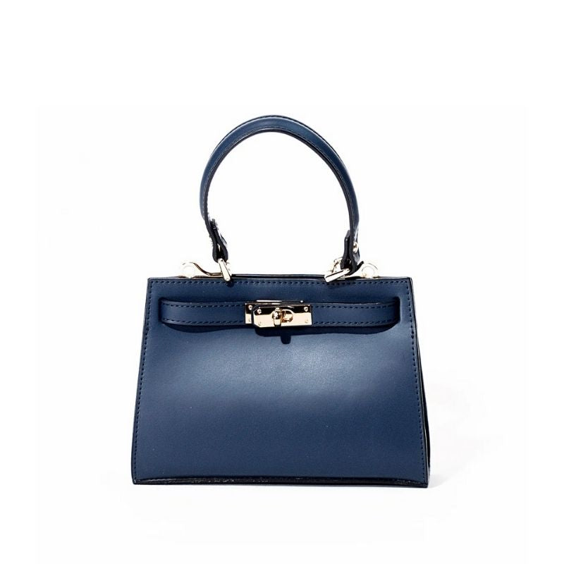 Close-up of Georgia Navy's secure twist-lock on a genuine leather tote bag by Numabagstore