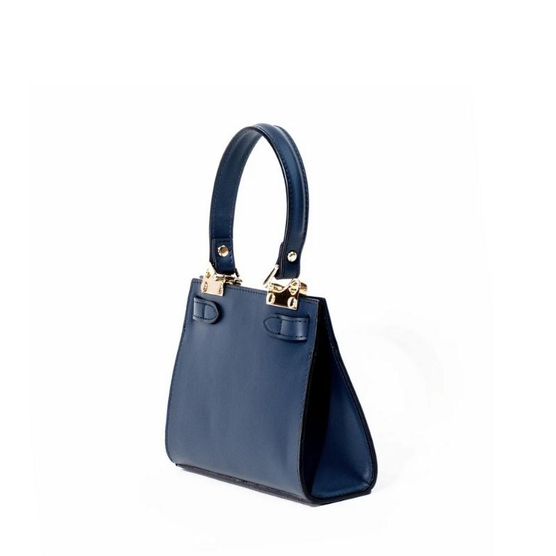 Back view of Numabagstore's Georgia Navy mini tote bag with gold hardware