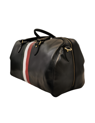 Side view of Lorenzo Black Leather Carry-On Duffle Bag