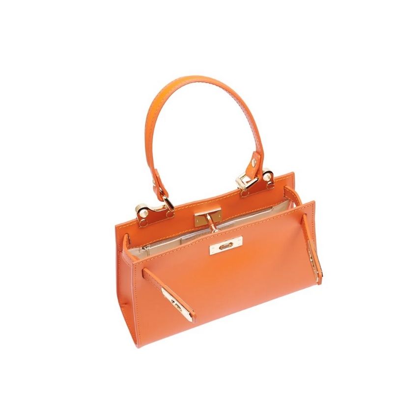 Side shot of the structured, compact luxury Georgia Orange leather shoulder bag by Numabagstore
