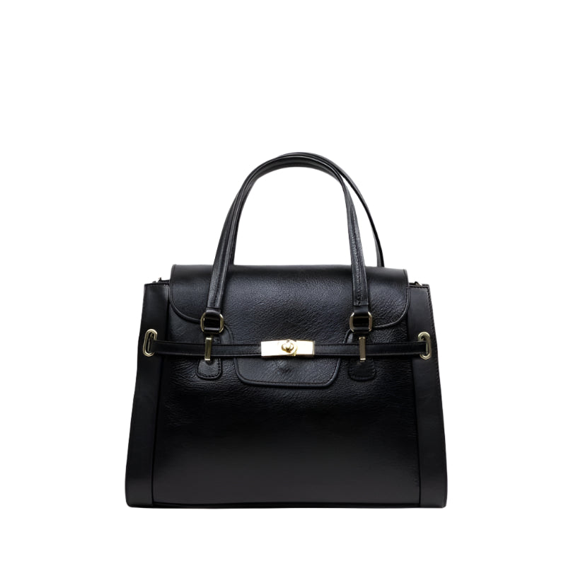 Numabagstore's Emanuela Black, a luxury Italian leather handbag with gold-tone hardware