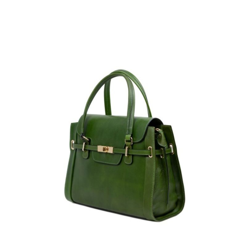 Black leather interior of Numabagstore's Emanuela Green Handbag, perfect for business or evening use
