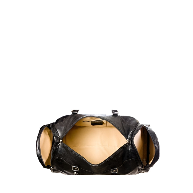 Numabagstore Tomaso black leather duffle bag, front view