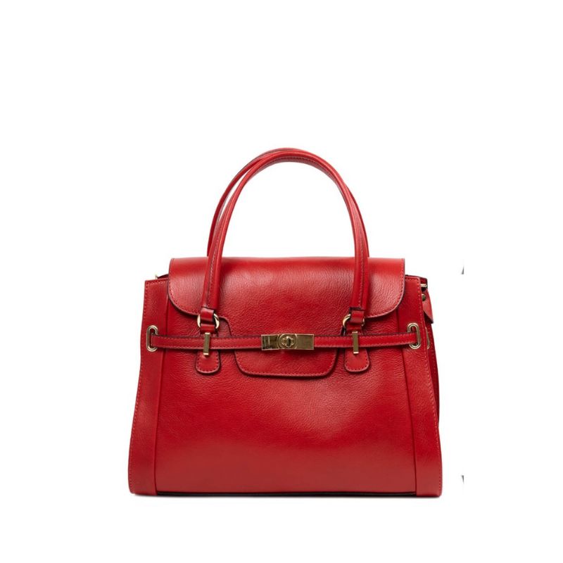 Back view of the Emanuela Red Italian Leather Handbag by Numabagstore, showcasing the adjustable strap