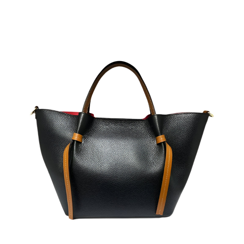 Elegant black leather tote, Olivia Black from Numabagstore