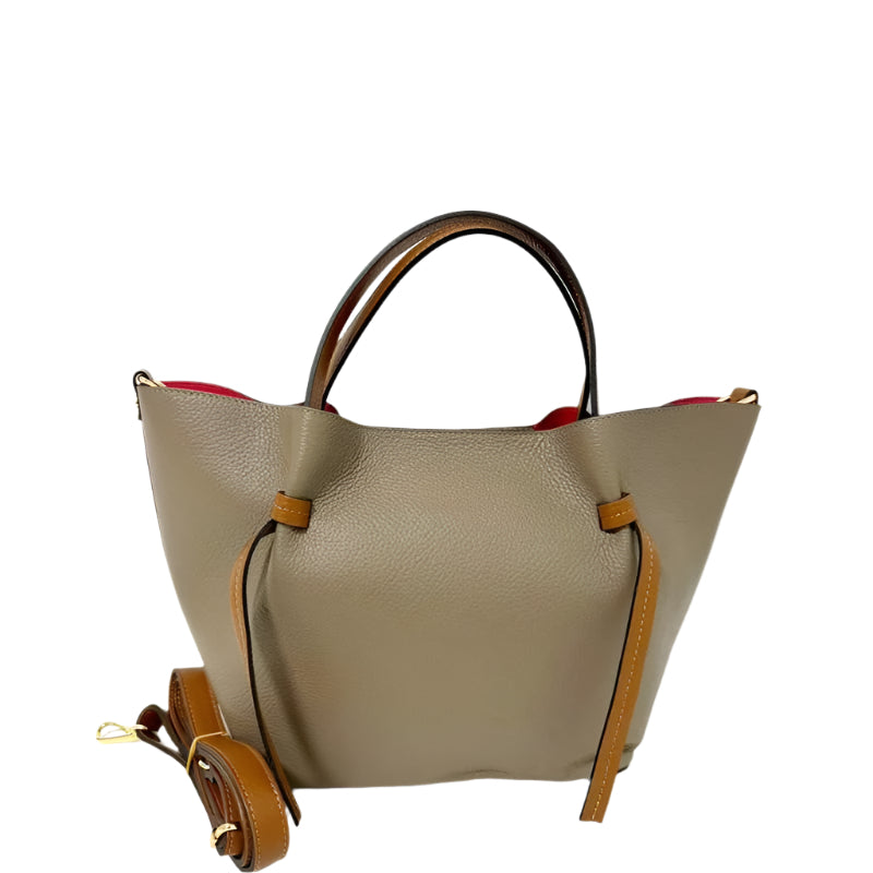 Side perspective of Olivia Beige by Numabagstore, a classic leather tote for the leather lover