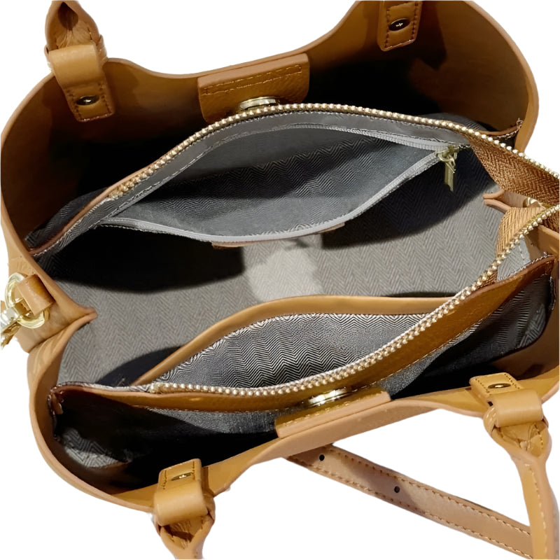 Chiara Camel Italian leather mini handbag front view