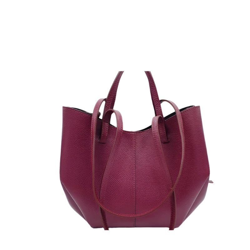 Side view of Numabagstore's high-quality Italian leather handbag, Stefania Burgundy