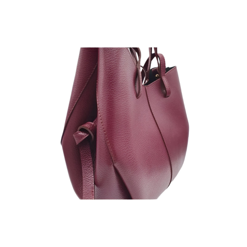 Close-up of the Stefania Burgundy, a chic leather purse with a structured design from Numabagstore