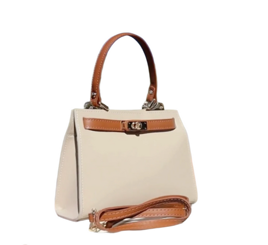 Beige and Brown Georgia Tote Bag by Numabagstore with Gold Hardware